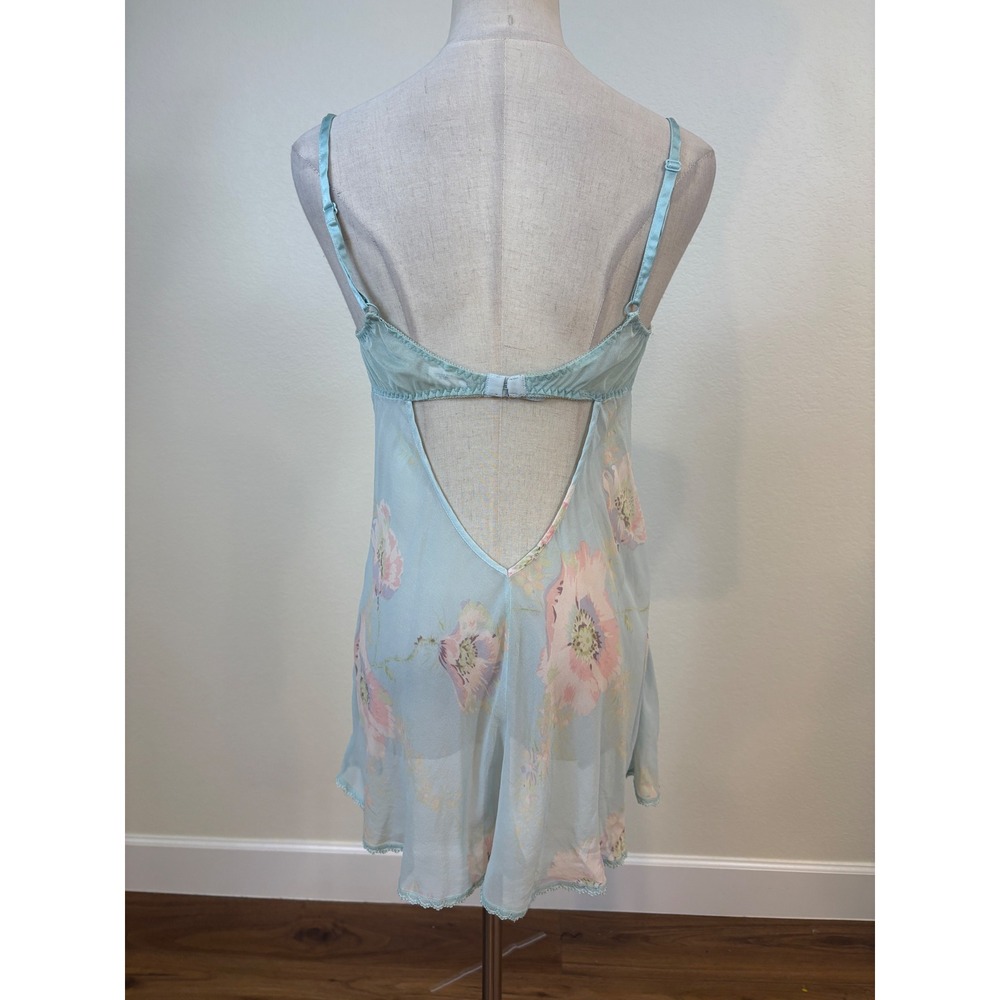 Vtg Victoria's Secret Slip Dress L Blue Silk Milkmaid Beaded Coquette Ethereal - Picture 4 of 8